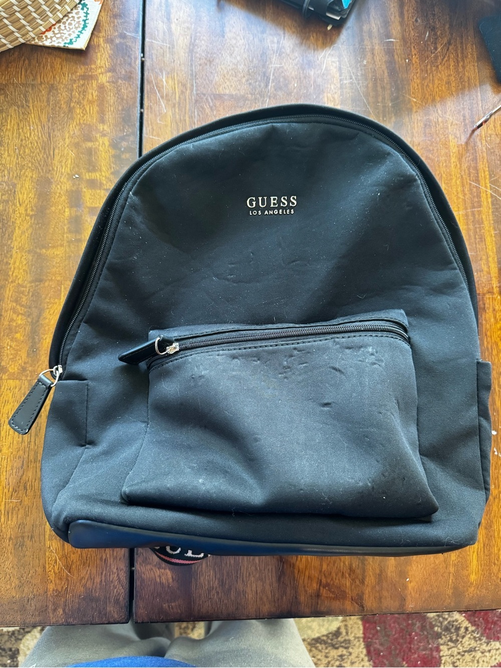 GUESS Black Nylon Backpack with Front Zip Pocket